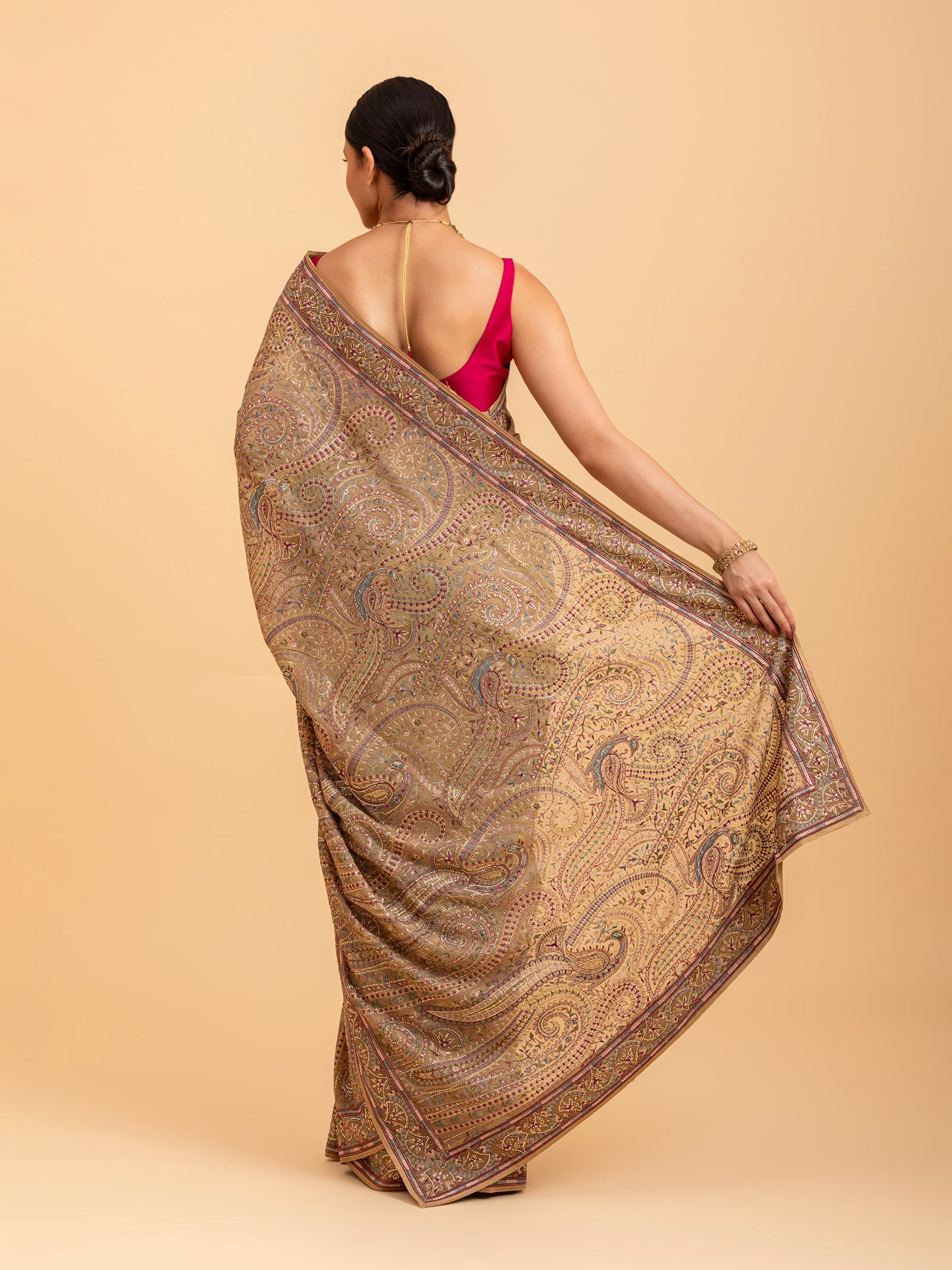 Honeyed Sandstone Paisley Tapestry Saree