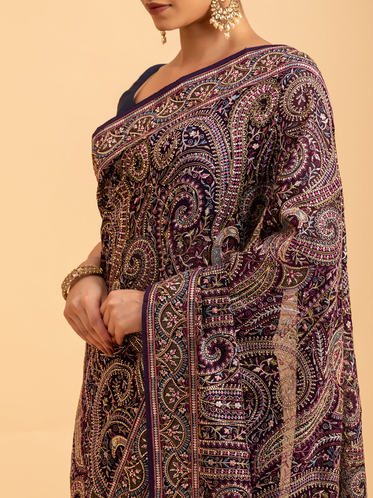Velvet Plum Kashmiri Paisley Saree