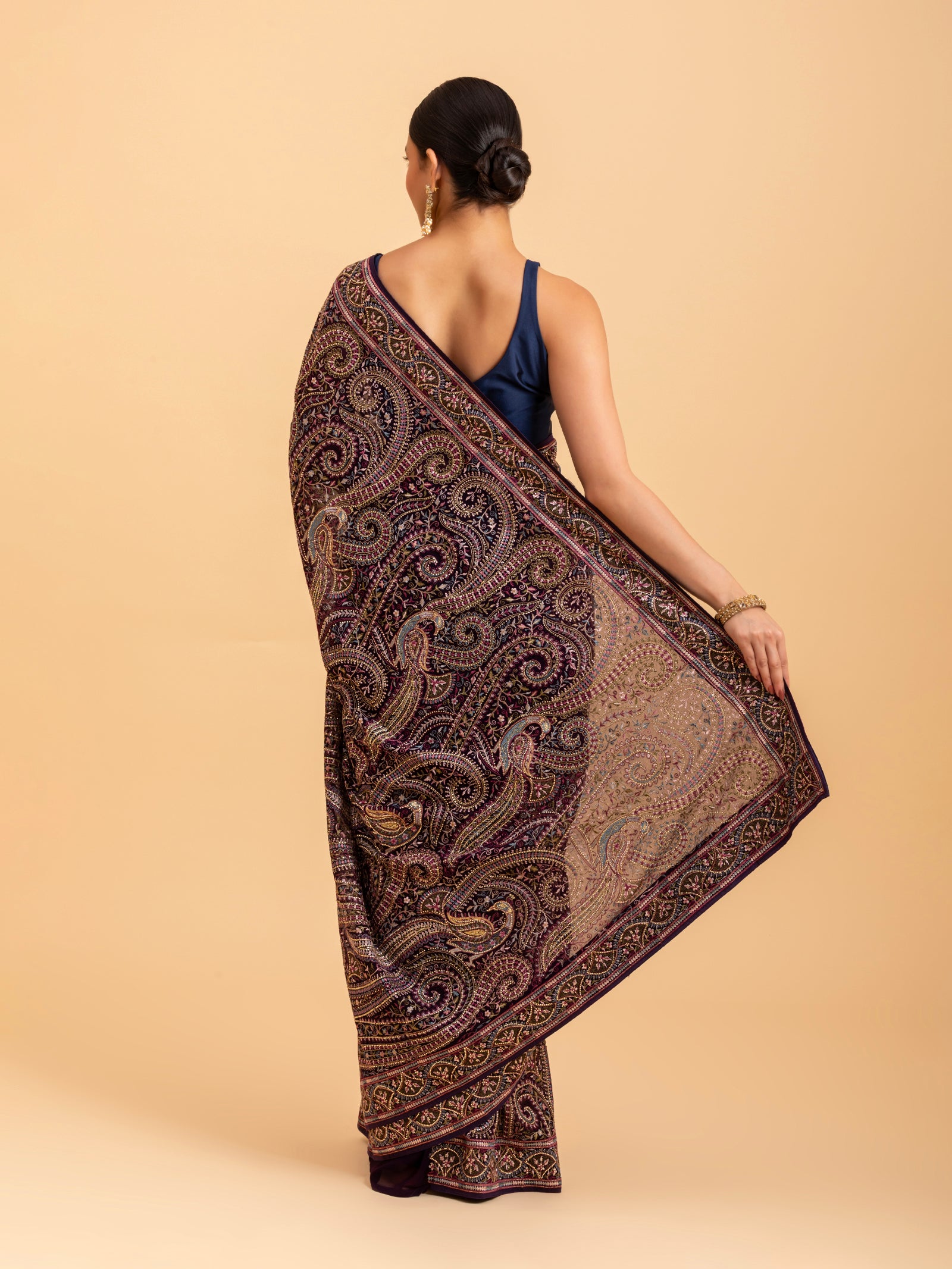 Velvet Plum Kashmiri Paisley Saree