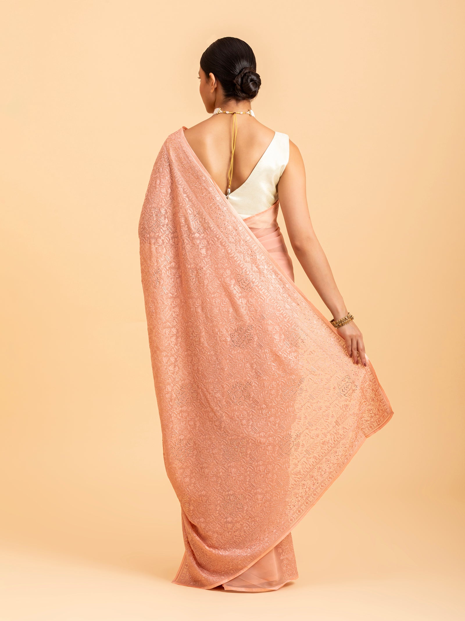 Peach Petal Embroidery Saree