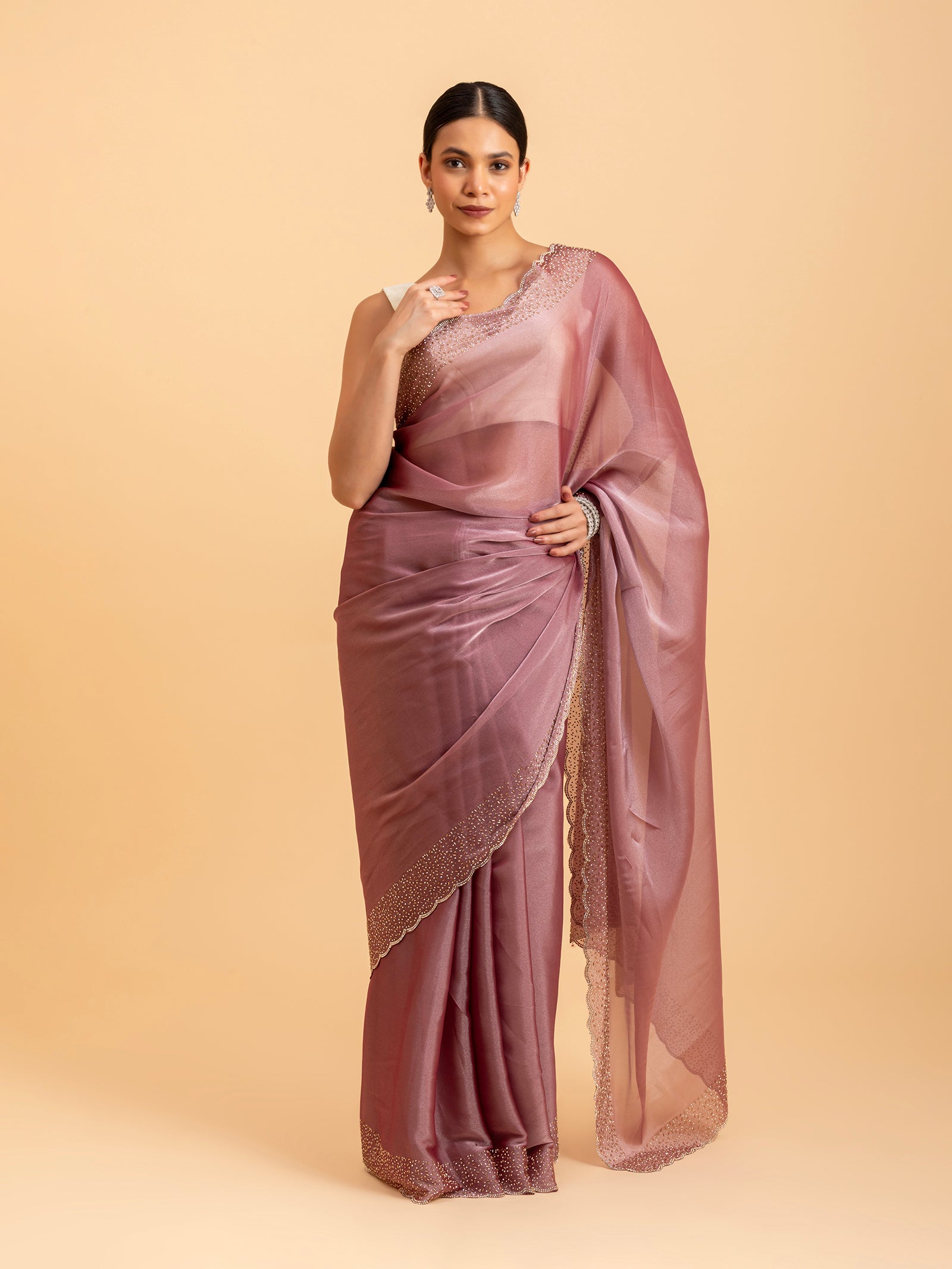 Muted Rose Scalloped Saree