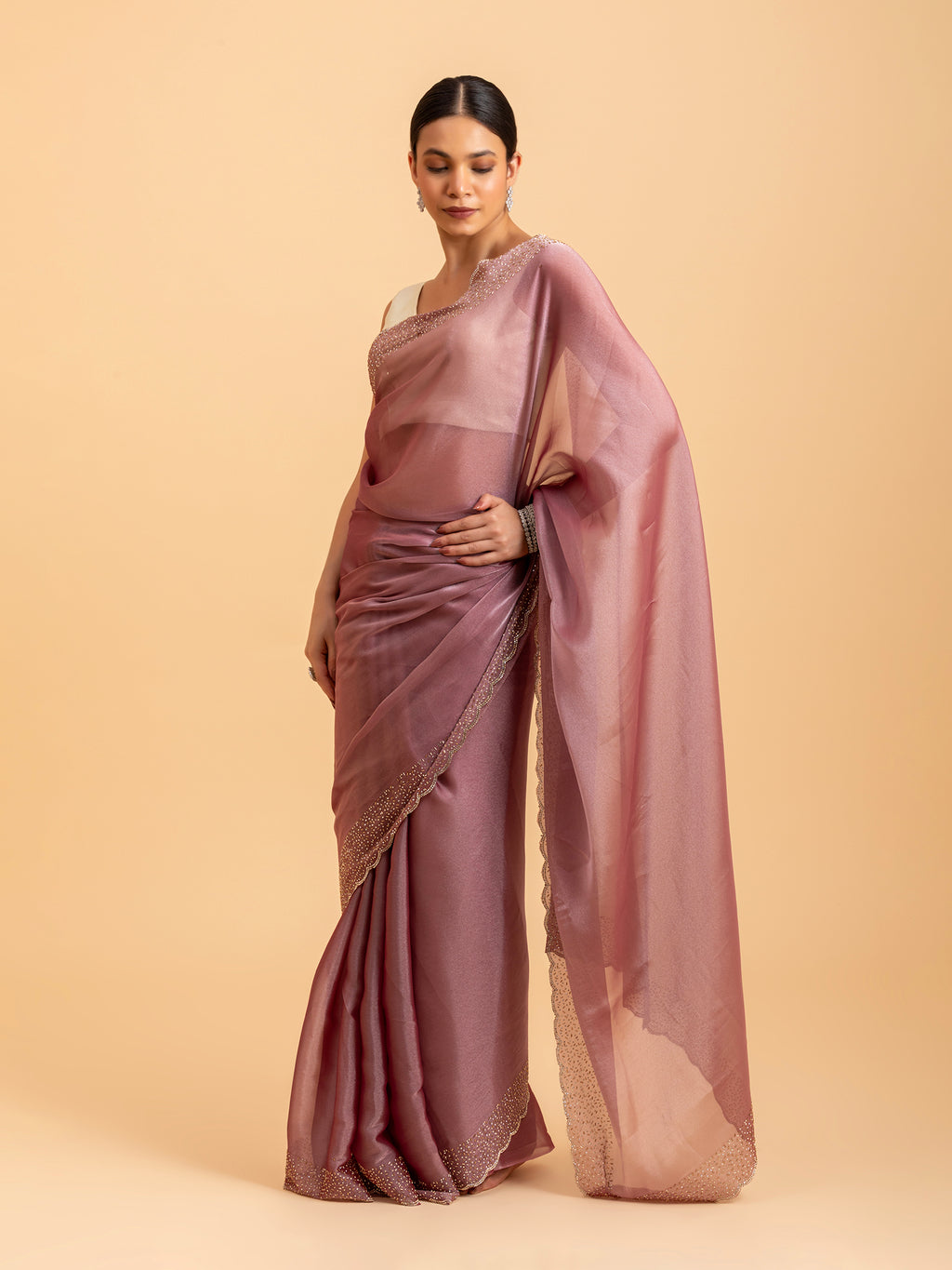 Muted Rose Scalloped Saree