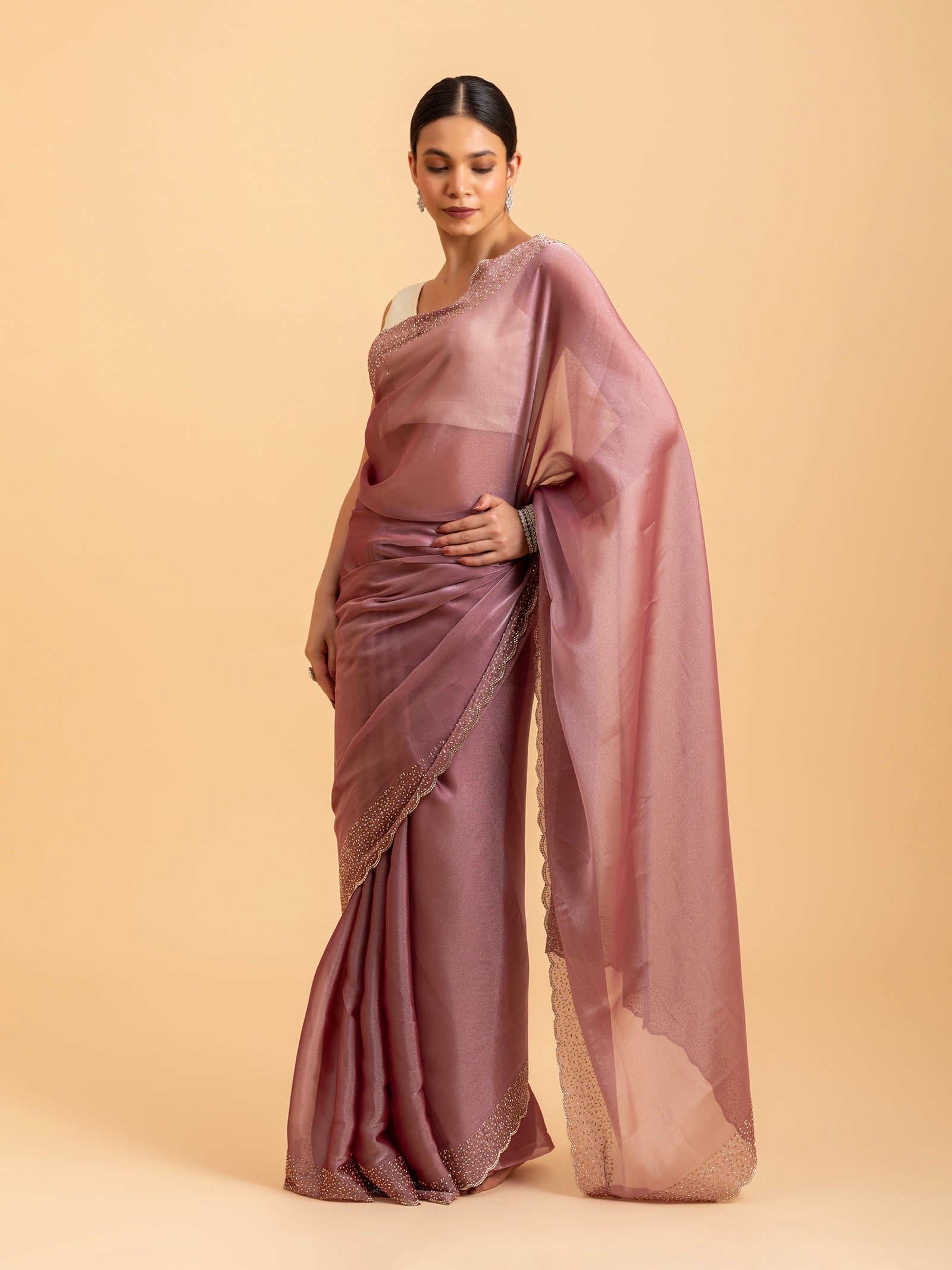 Muted Rose Scalloped Saree