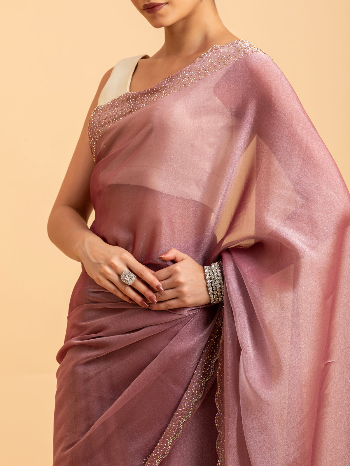 Muted Rose Scalloped Saree