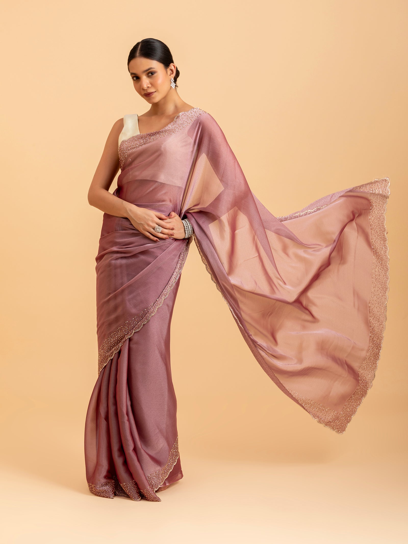 Muted Rose Scalloped Saree