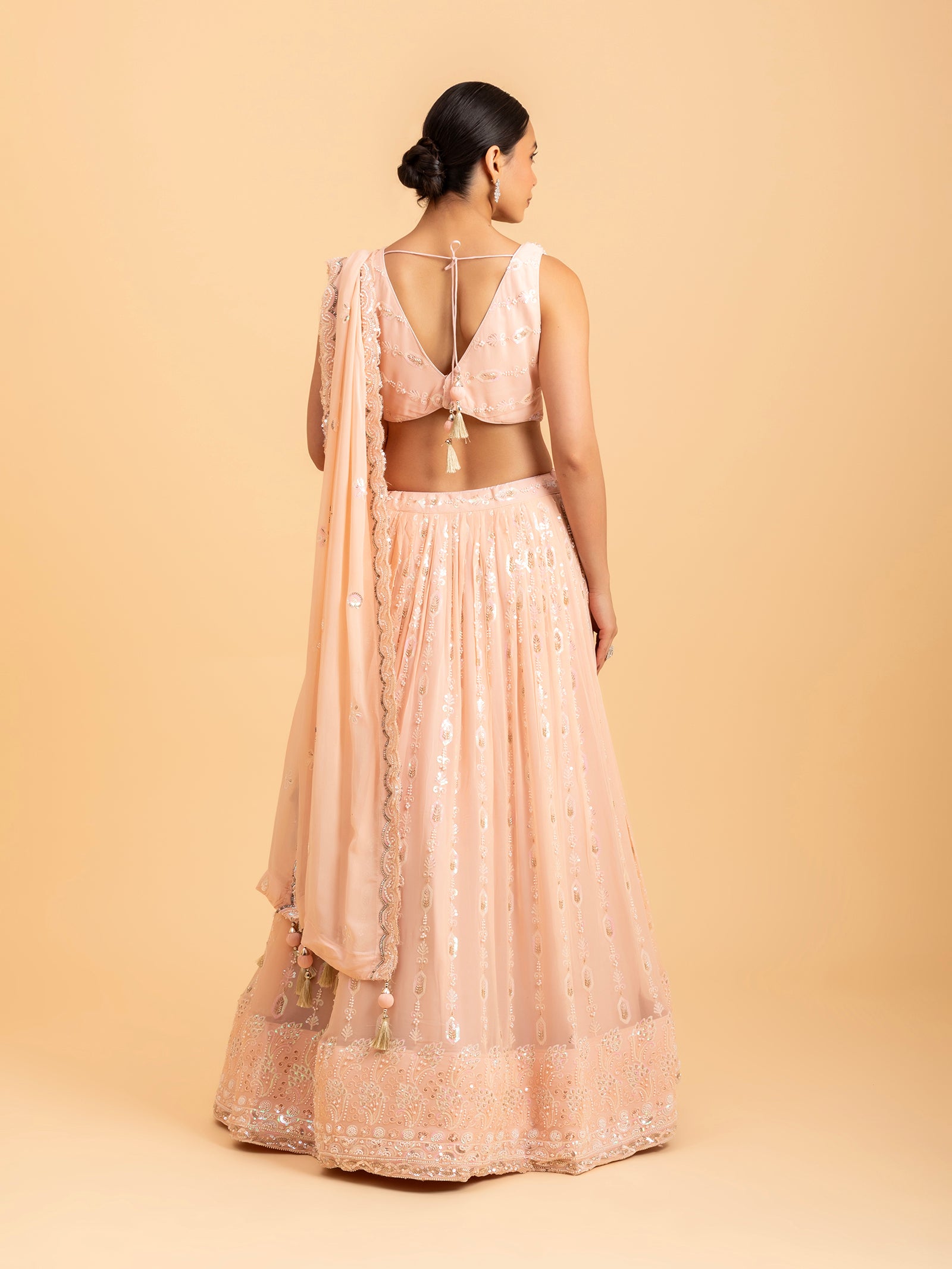 Blush Peach Floral Threadwork Lehenga