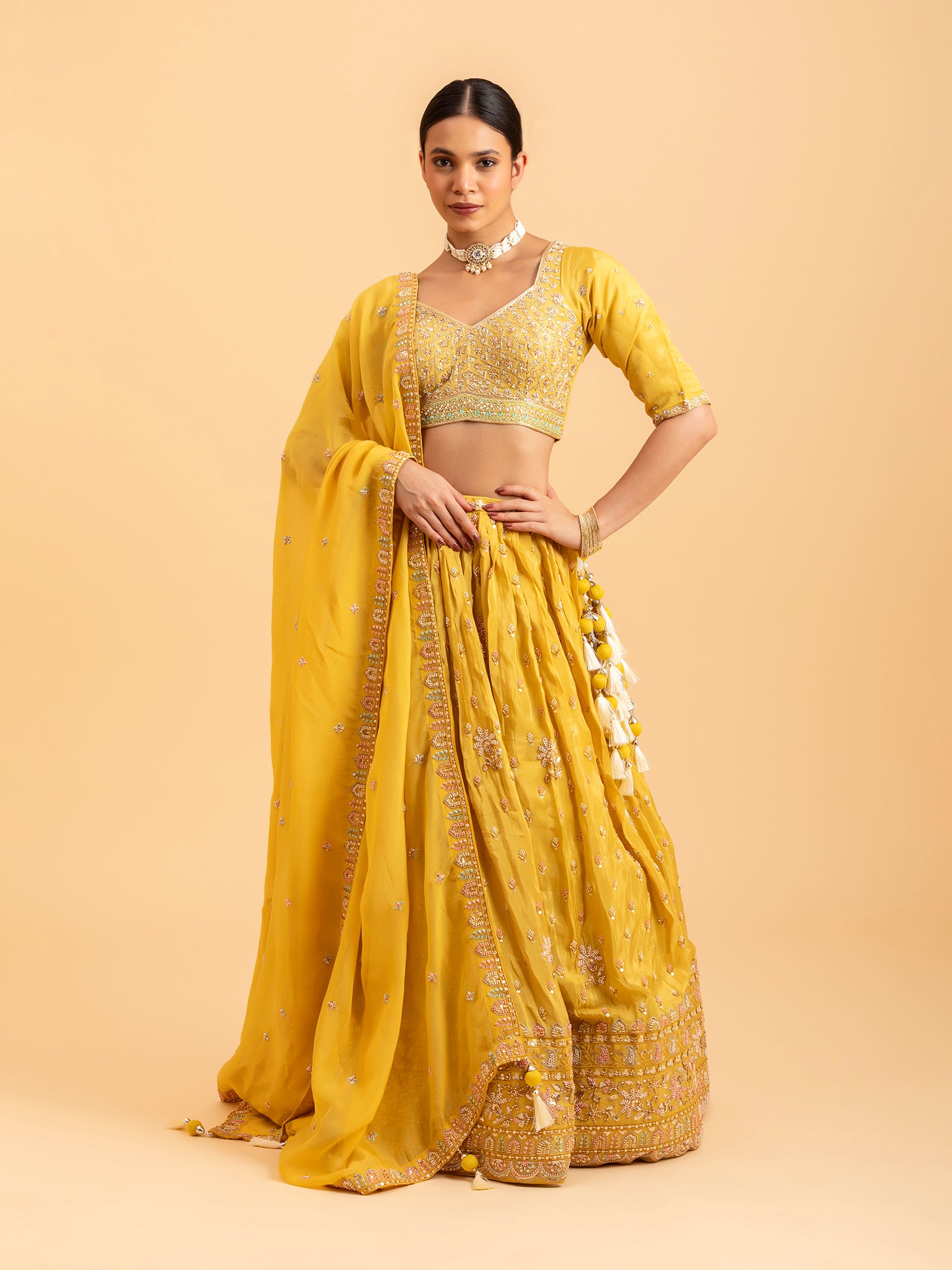 Lemon Zest Floral Embroidered Lehenga