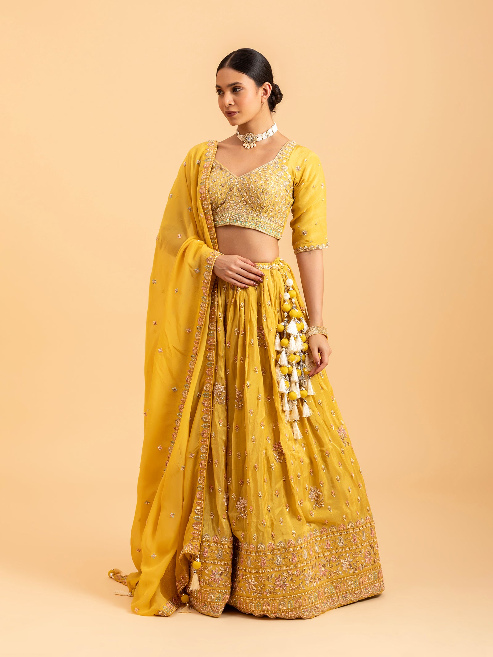 Lemon Zest Floral Embroidered Lehenga