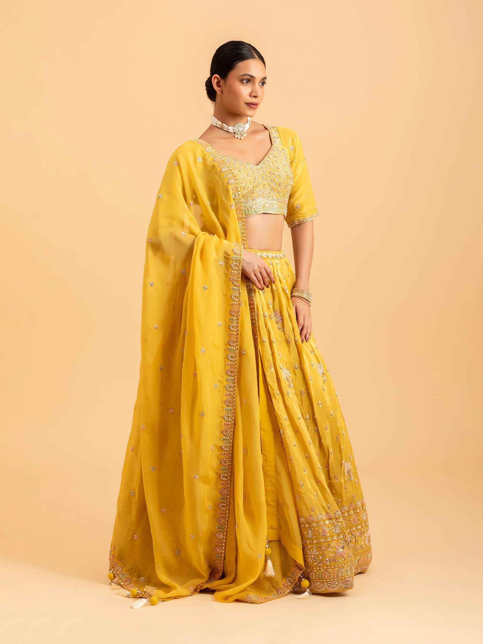Lemon Zest Floral Embroidered Lehenga