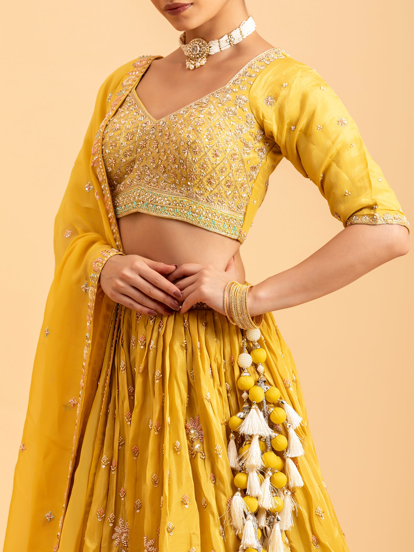 Lemon Zest Floral Embroidered Lehenga