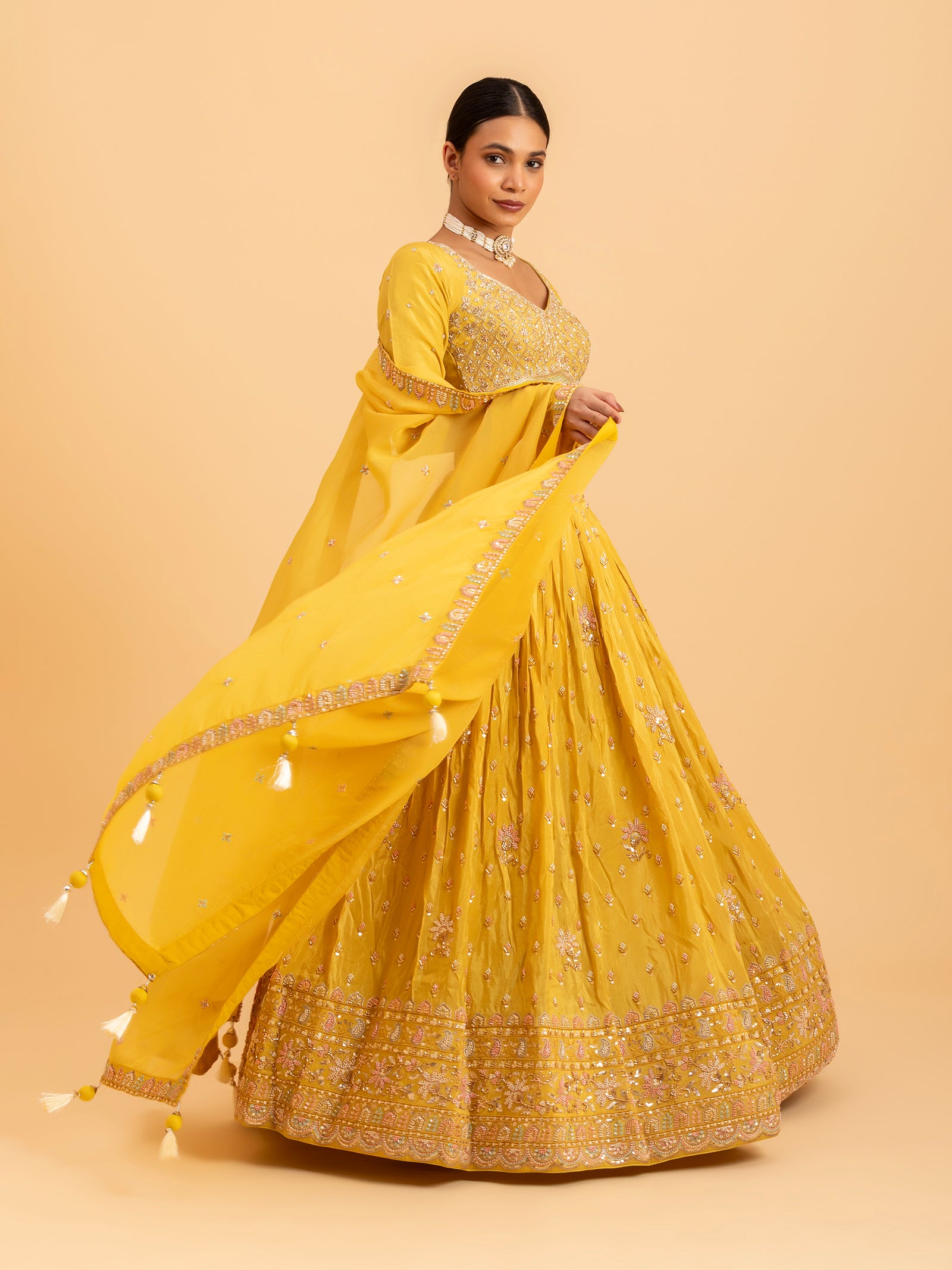 Lemon Zest Floral Embroidered Lehenga