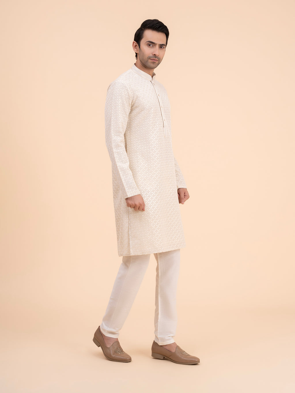 Champagne Brocade Kurta Set