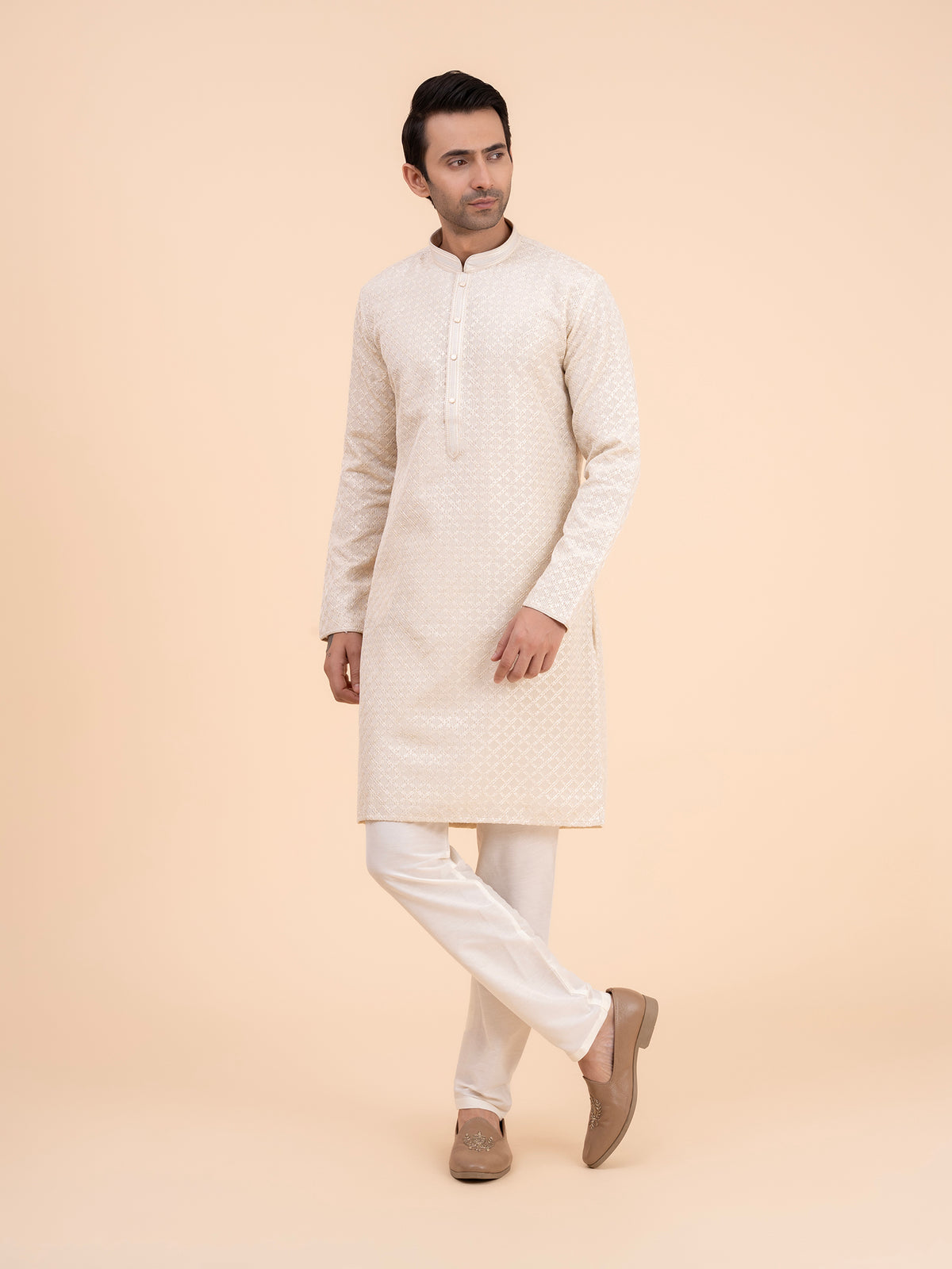 Champagne Brocade Kurta Set