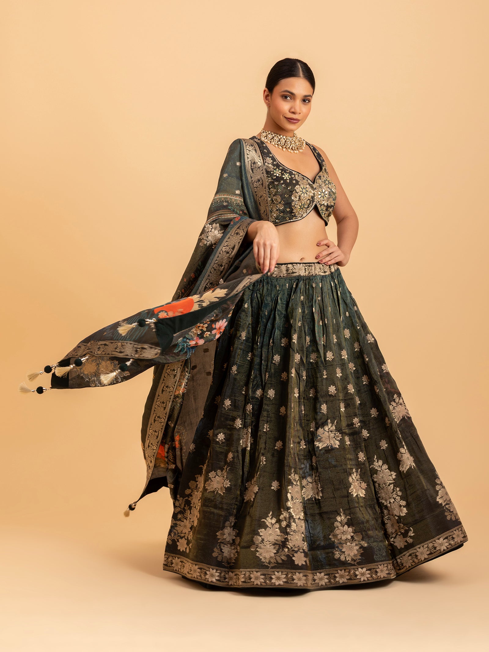 Ethereal Peacock Vine Loomed Lehenga