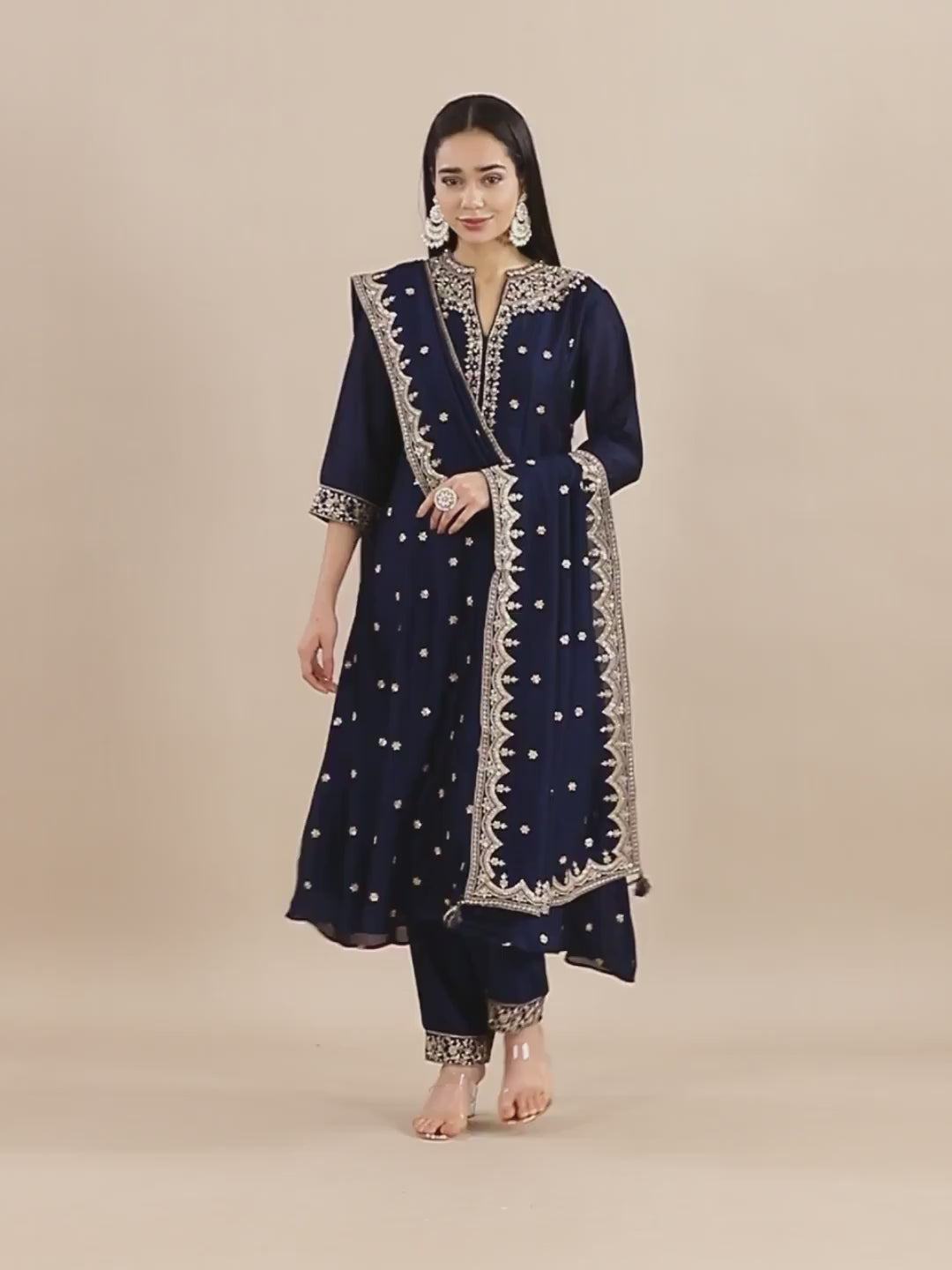 Midnight Blue A-Line Zari Work Suit Set