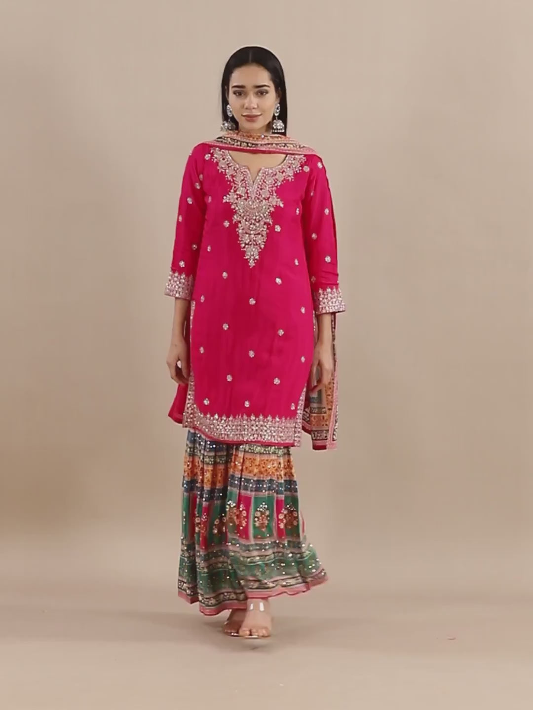 Rani Zari Kurta with Printed Gharara Set
