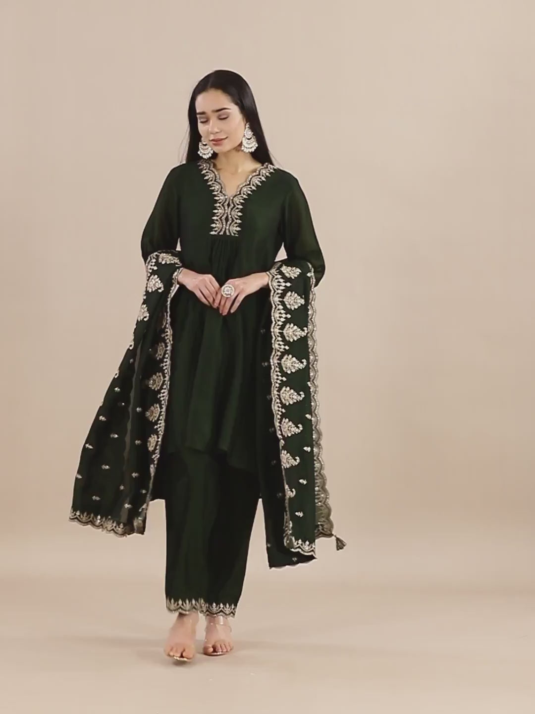 Emerald V-Neck Embellished Suit Set