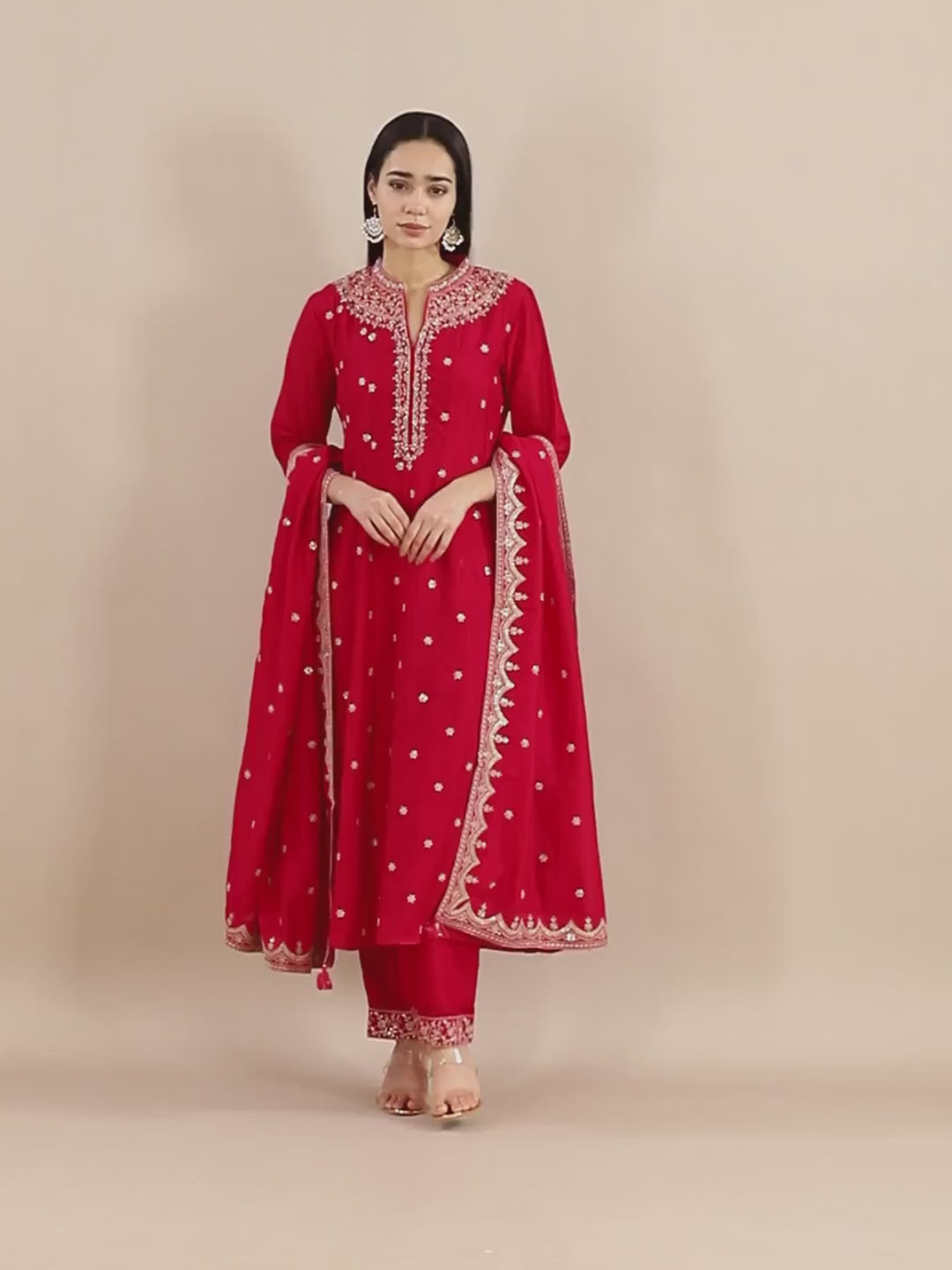 Scarlet Red Zari Embroidered Kurta Set