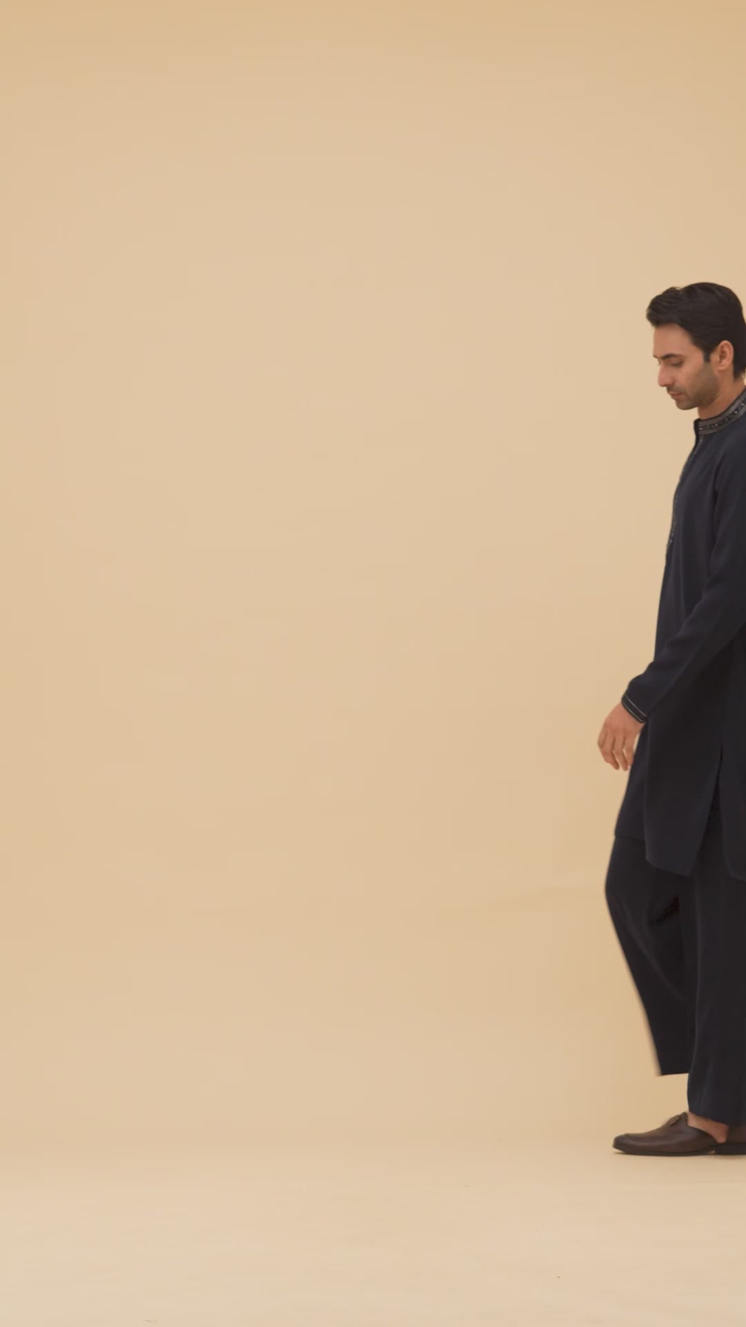 Midnight Navy Embellished Neck Kurta Set