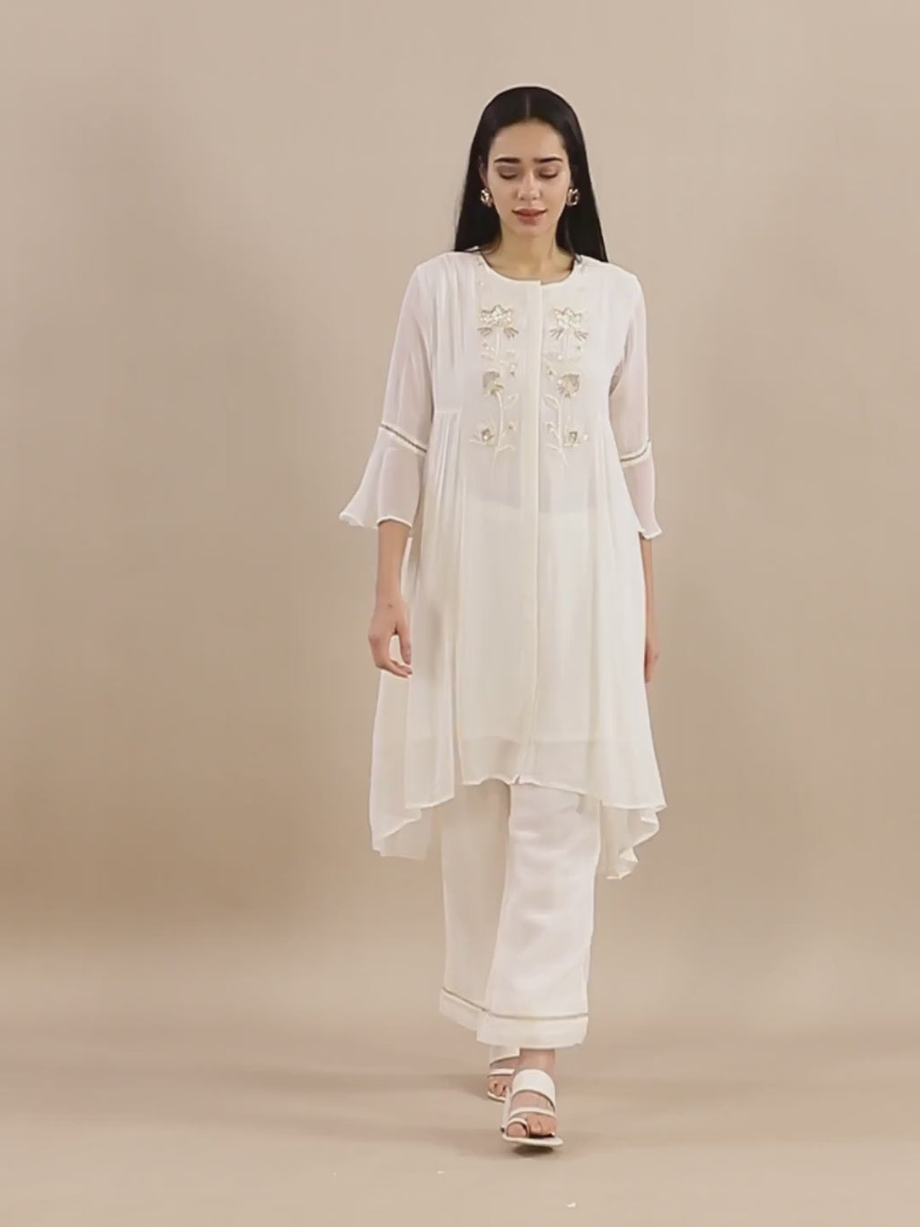 Pure White Embroidered Chiffon Set