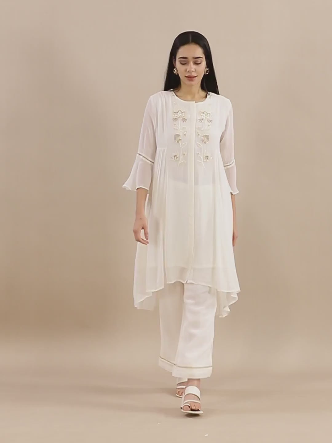 Pure White Embroidered Chiffon Set