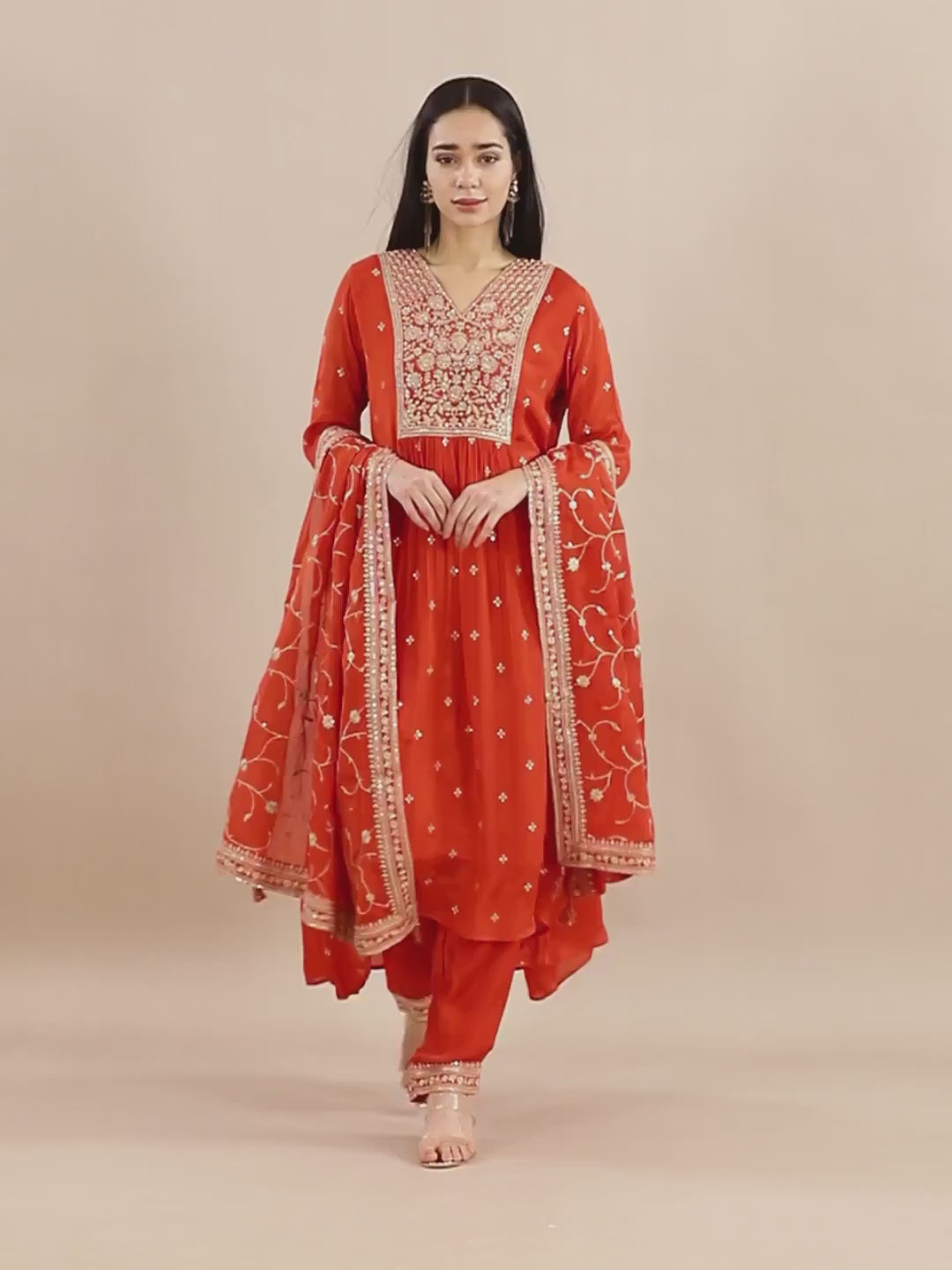 Tangerine Embroidered Kurta Set